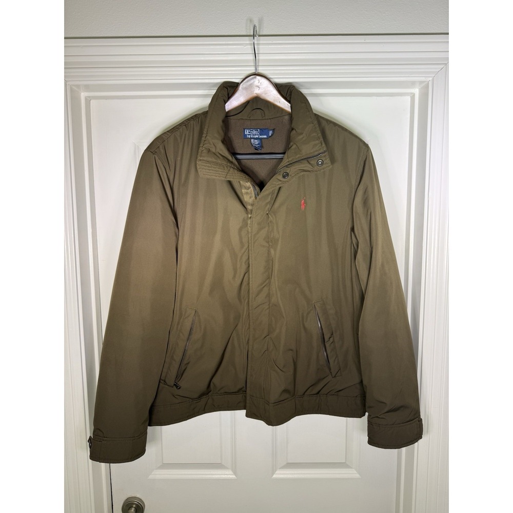Vintage Polo Ralph Lauren Green Fleece Lined‎ Hooded Full Zip Jacket Mens XL